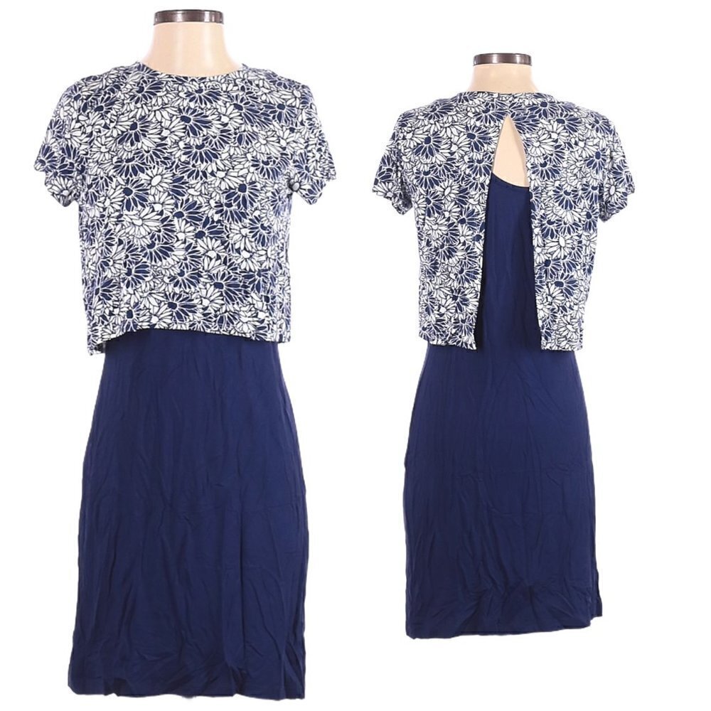 🌺 Boutique C Floral Drape Overlay Short Sleeve Shirt Dress Size S